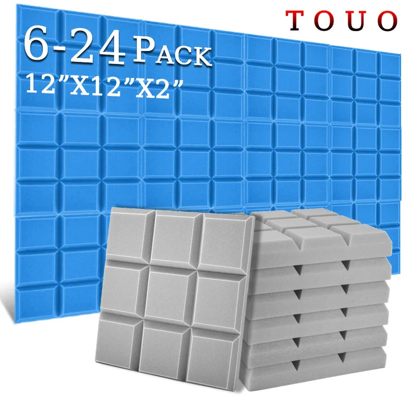 TOUO Acoustic Foam 6-24 Pcs Sound Absorbing Sponge Panel Beveled Edge 9 Block Tiles Home Decoration Foams Ktv Acoustic Treatment