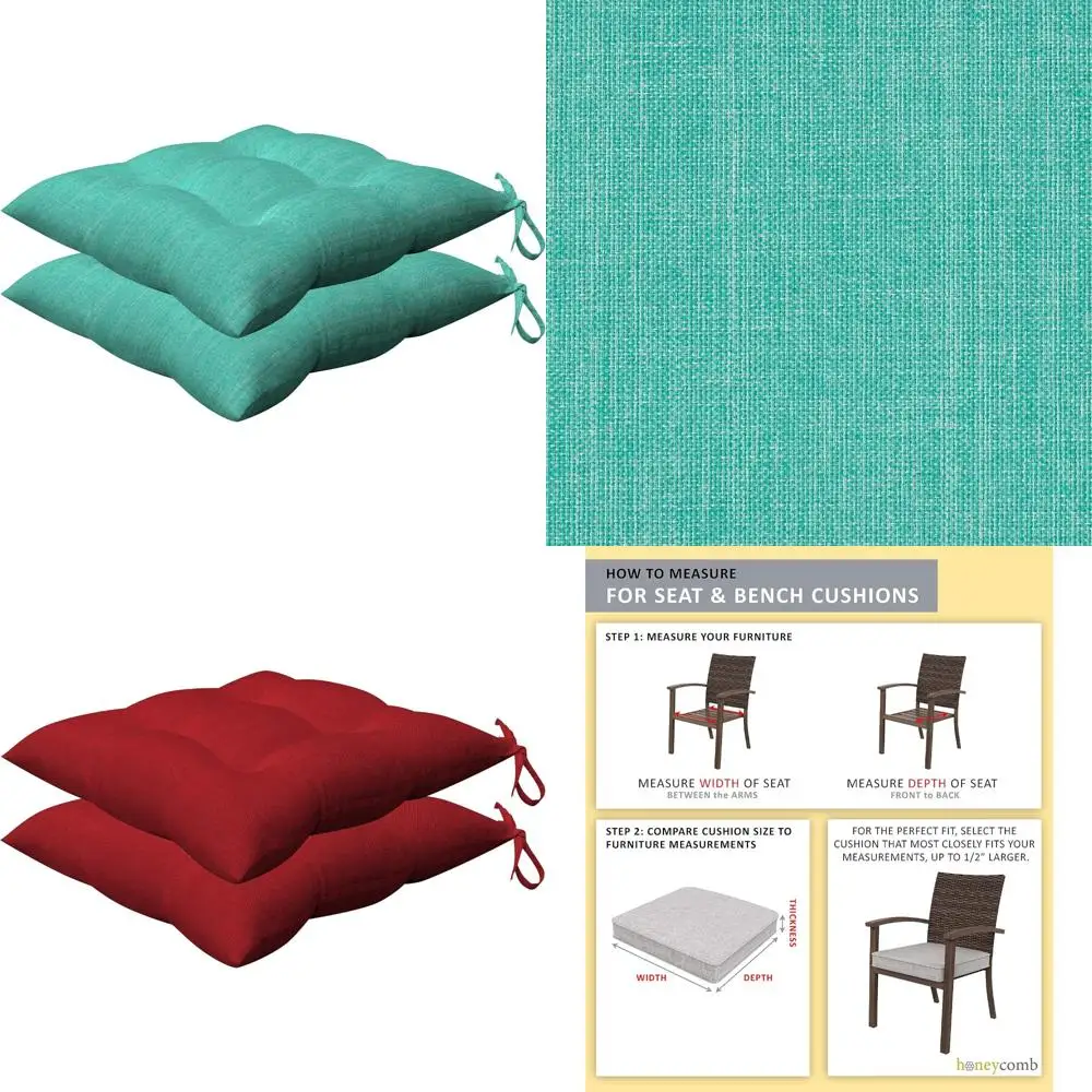 

aqua aqua-colored tufted seat cushion: recycled polyester, weatherproof, solid texture