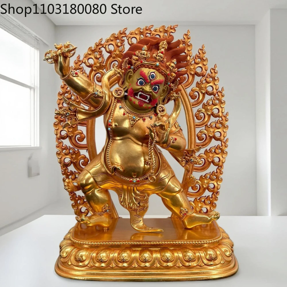 Copper Gilt Vajrapani Bodhisattva Statue Hand-Painted Face Tibetan Wrathful Protector sculpture,19cm,35cm,24.5cm,52cm