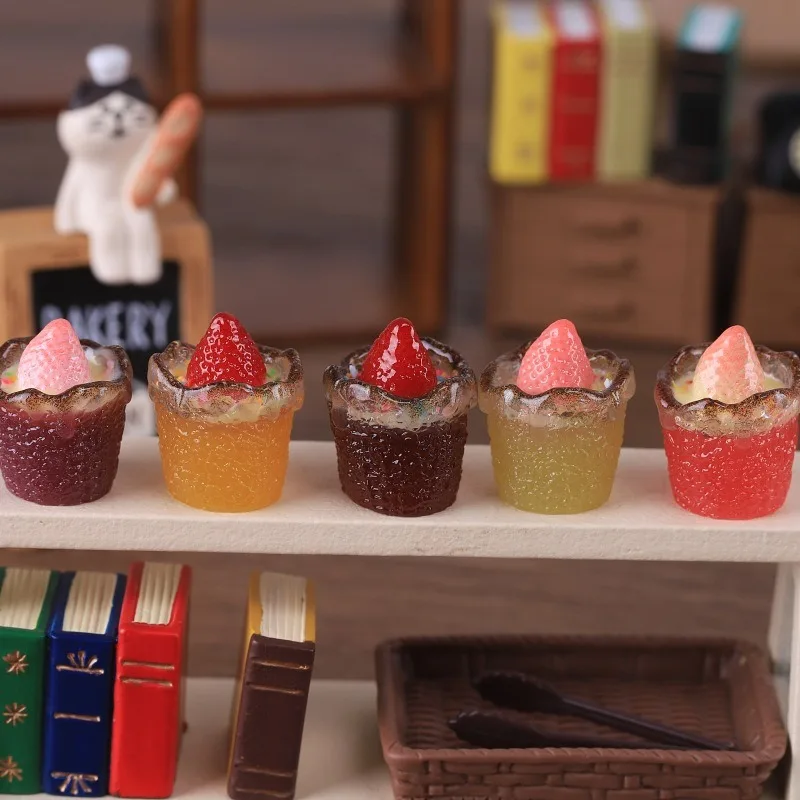 5pcs Kawaii Strawberry Crisp Cup Dessert DIY Accessories for Jewelry Wholesale Miniature Craft Dollhouse Decor