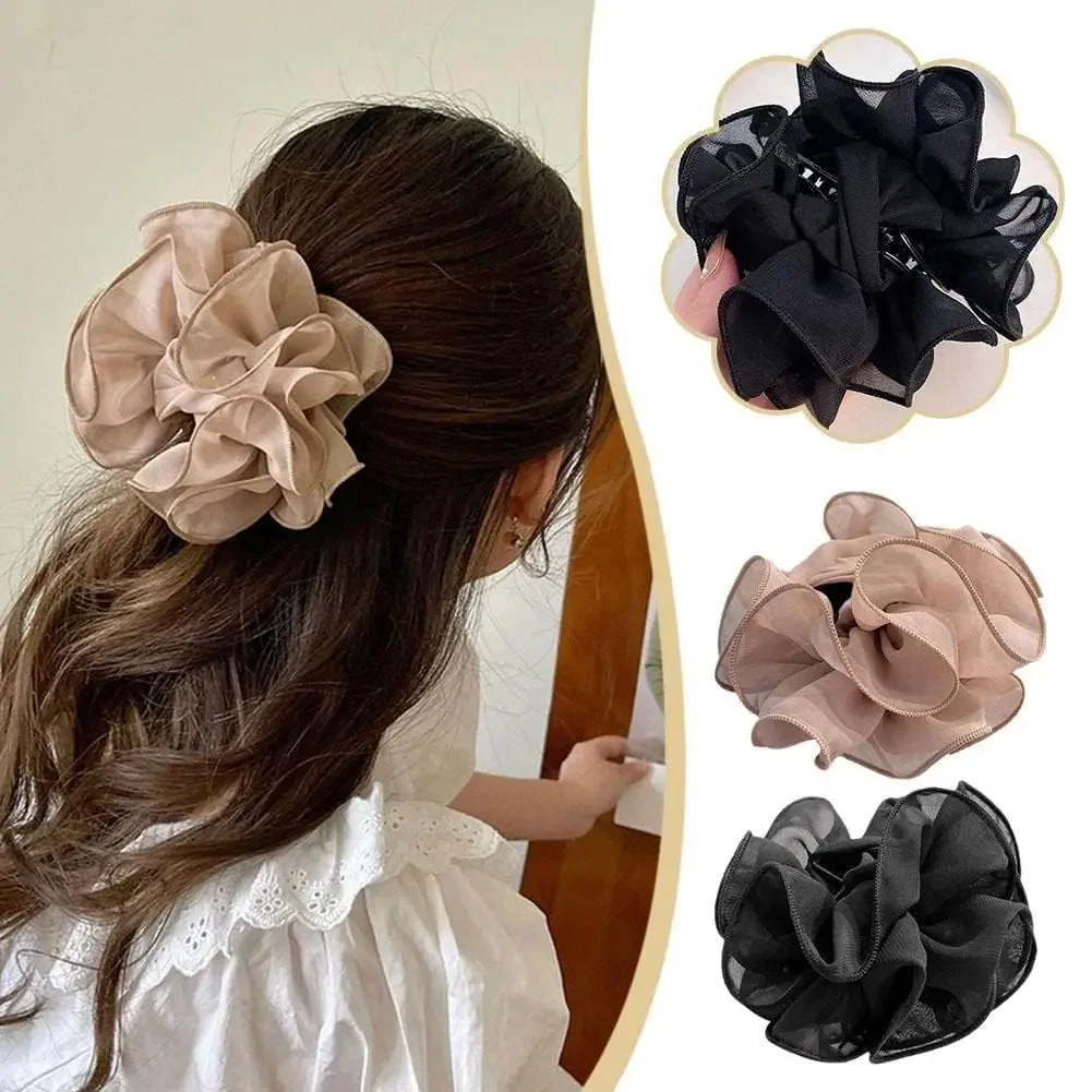 

1Pc Black Large Chiffon Claw,Clip Hair Bow Large Size Fabric Ribbon Flower Rose For Women Clamps