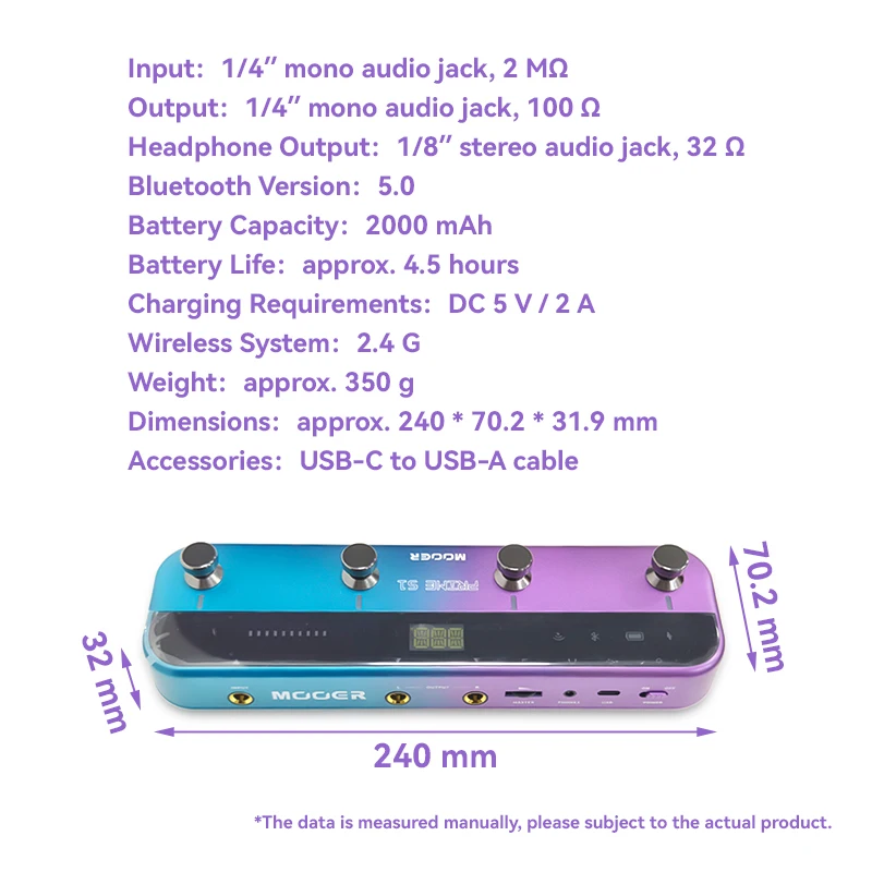 MOOER Guitar Pedal Prime S1 Effectors with 128 Guitar Effects Drum Machine Tuner LOOPER Support Bluetooth Built-in Battery