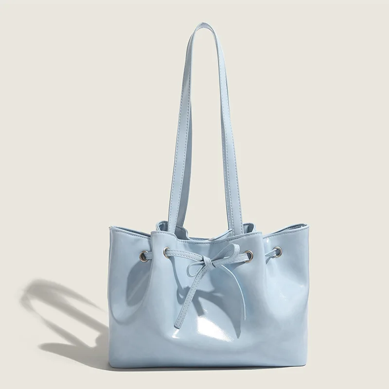 

2025 New Women's pu Leather Waterproof Foldable Drawstring Bucket Bag Korean Dumpling Bag Portable Single Shoulder Underarm Bag