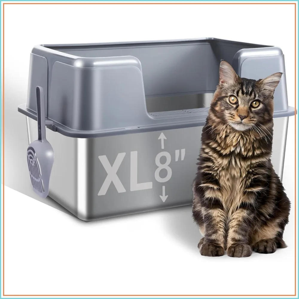Stainless Steel Cat Litter Box with Lid, 23.7" L x 15.8" W x 13.8" H, High Sided, Anti-Leak, Easy Clean