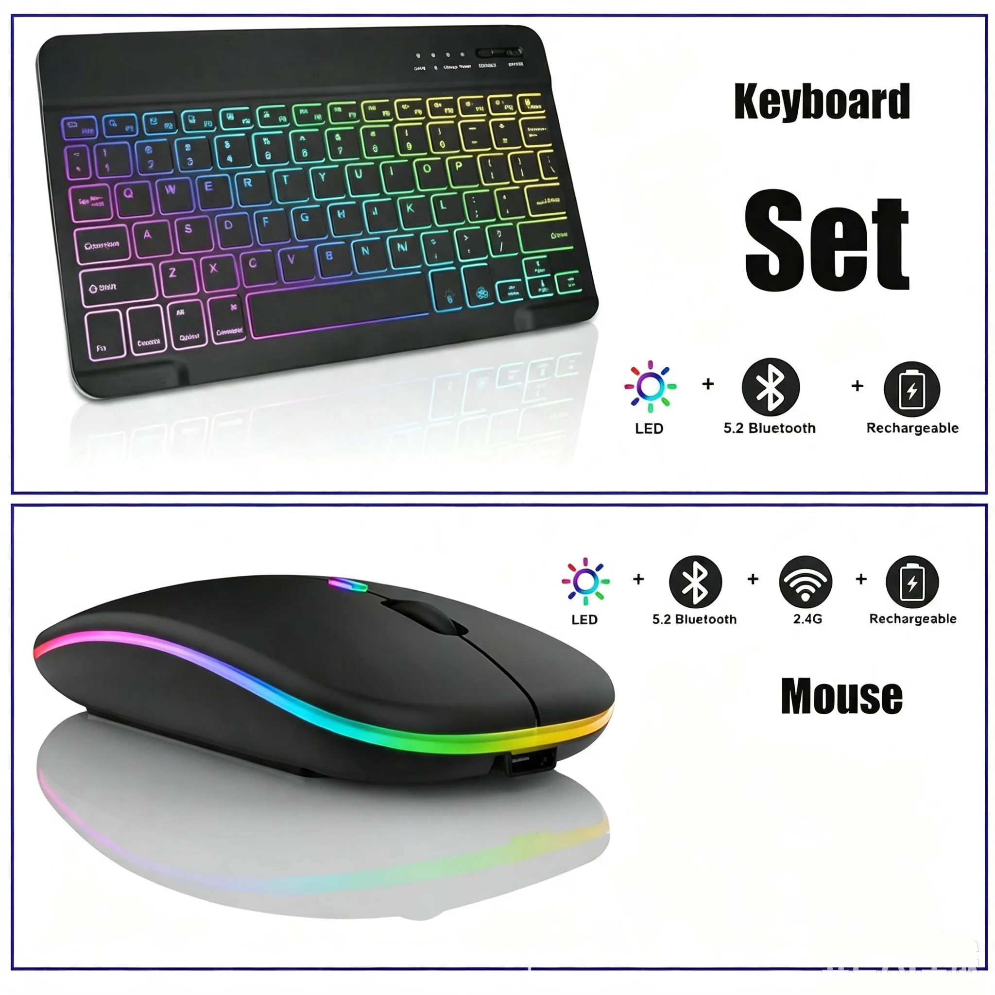 Wireless Bluetooth RGB Keyboard And Mouse Combo Office Stylish Slient Portable Keyboard And Mouse Set For PC Computer Laptop