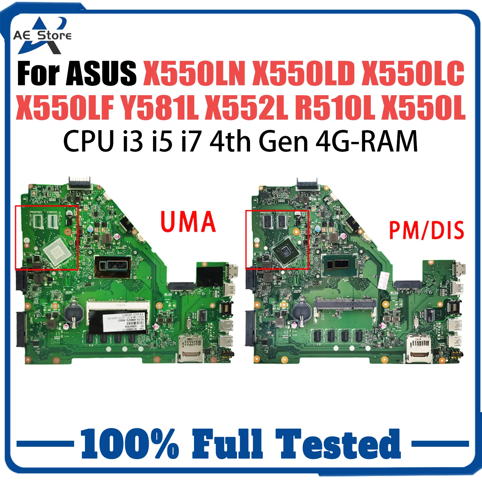 

X550LD Mainboard For ASUS X550LN X550LC X550LF Y581L X552L R510L X550L X550LA Laptop Motherboard CPU i3 i5 i7 4th Gen 4G-RAM