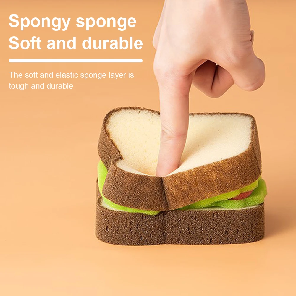 Kitchen Sponge Cleaning Wipe Dish Soft Cute Sandwich Shape Washable Non Scratch Cleaning Brush Home Clean Tool Gadget Cleaner