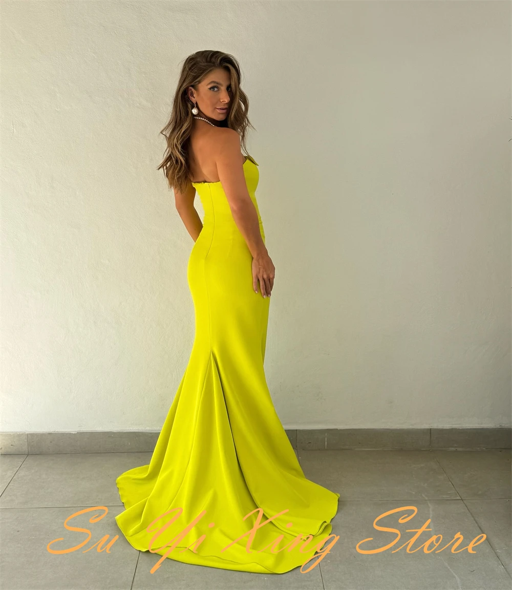 Customized  Exquisite Ribbons Evening Dress Delicate Strapless Bow Mermaid Celebrity Gowns Fashion  Zipper Back Party D