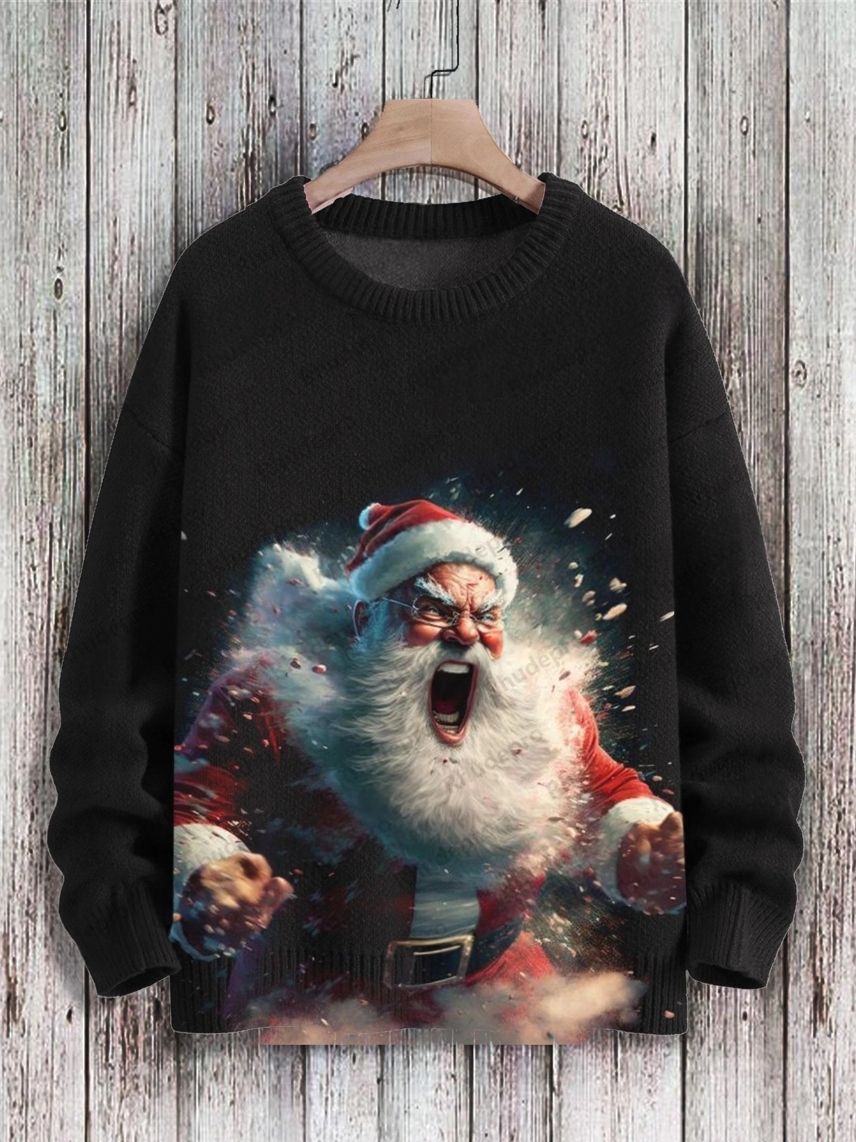 Christmas Cute Santa Claus Decoration Art 3D Printed Men's Knitted Pullover Winter Unisex Casual Knit Pullover Sweater