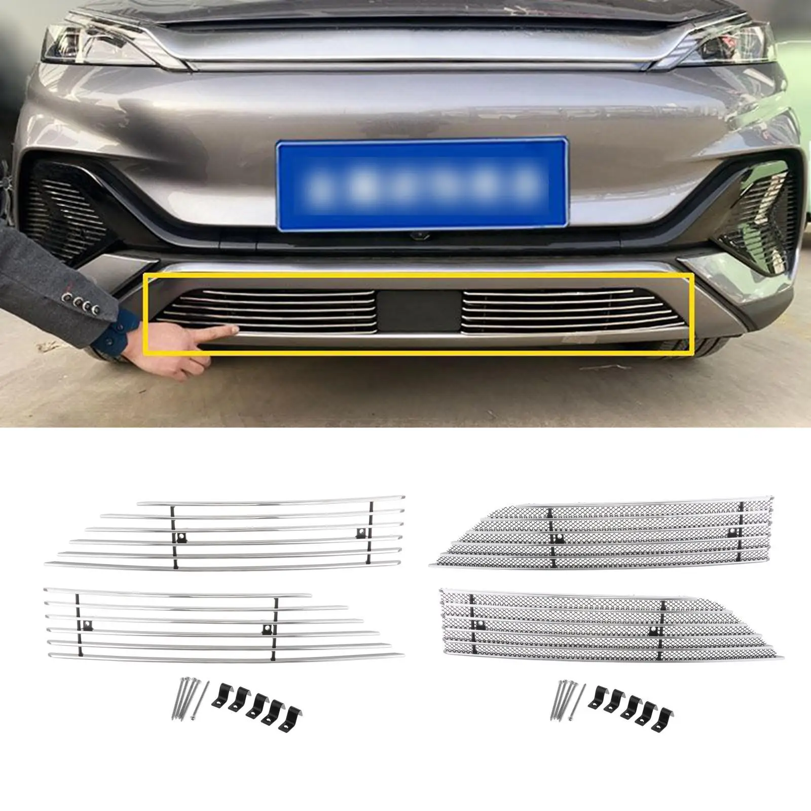 2 Pieces Metal Front Lower Cover Trims Frame Sturdy Centre Bumper Grille Insert Vent accessories for Byd Atto 3 Yuan Plus