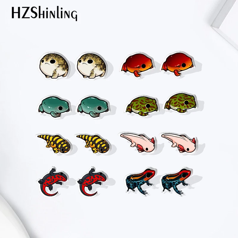 2023 Cartoon Frogs Axolotl toad Acrylic Resin Stud Earrings Epoxy Handmade Jewelry Gifts Friends