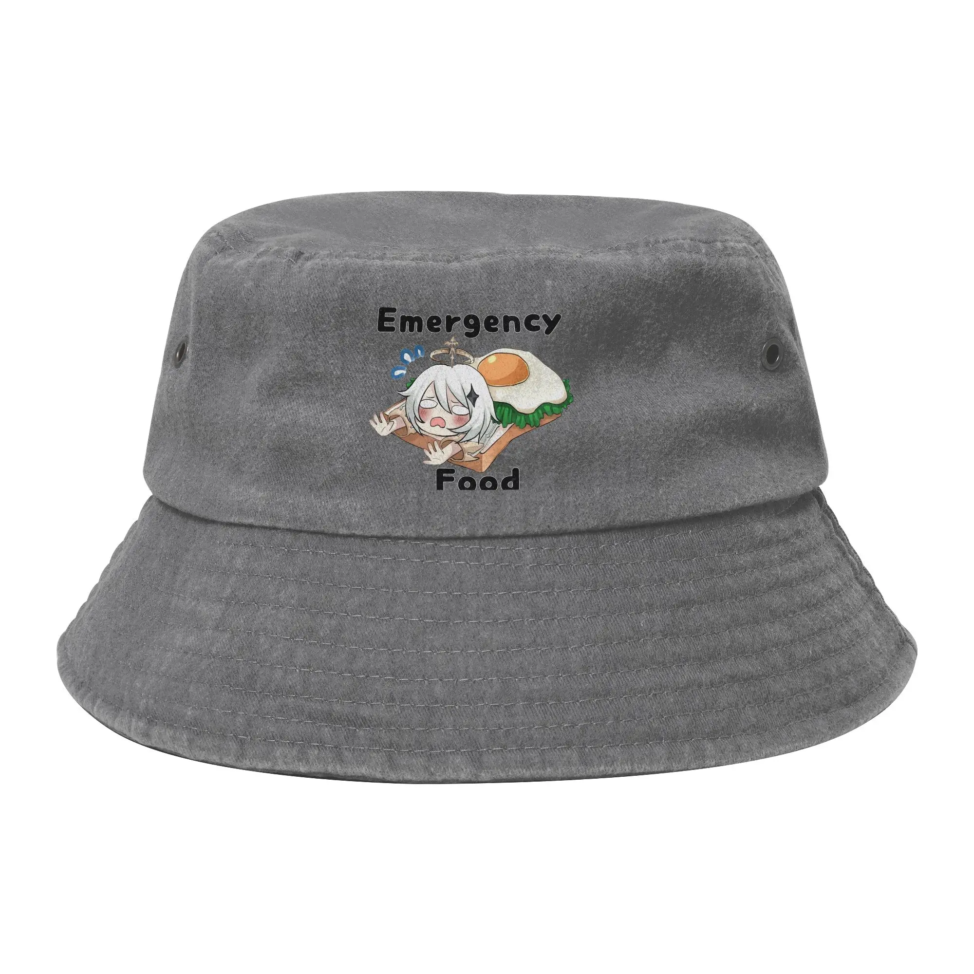 Women Men Distressed Washed Bucket Hats Genshin Impact  Outdoor Fishing Fisherman Hats Paimon Emergency Food Bob Gift Idea