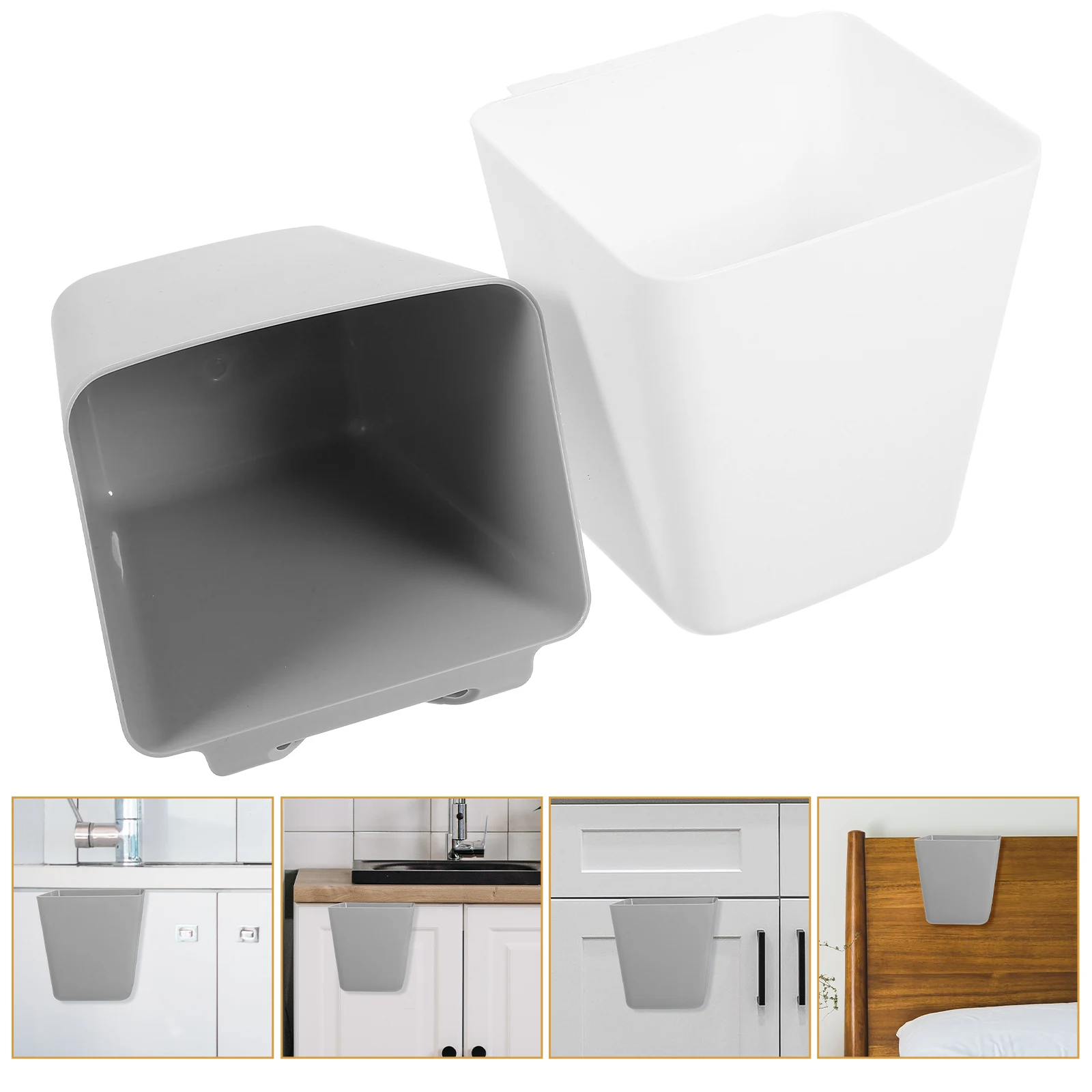 

2pcs 2 Storage Baskets Hanging Organizer Cups Mini Bin Trash Bucket White Grey PP Material Compact Size Rolling Cart for rolling