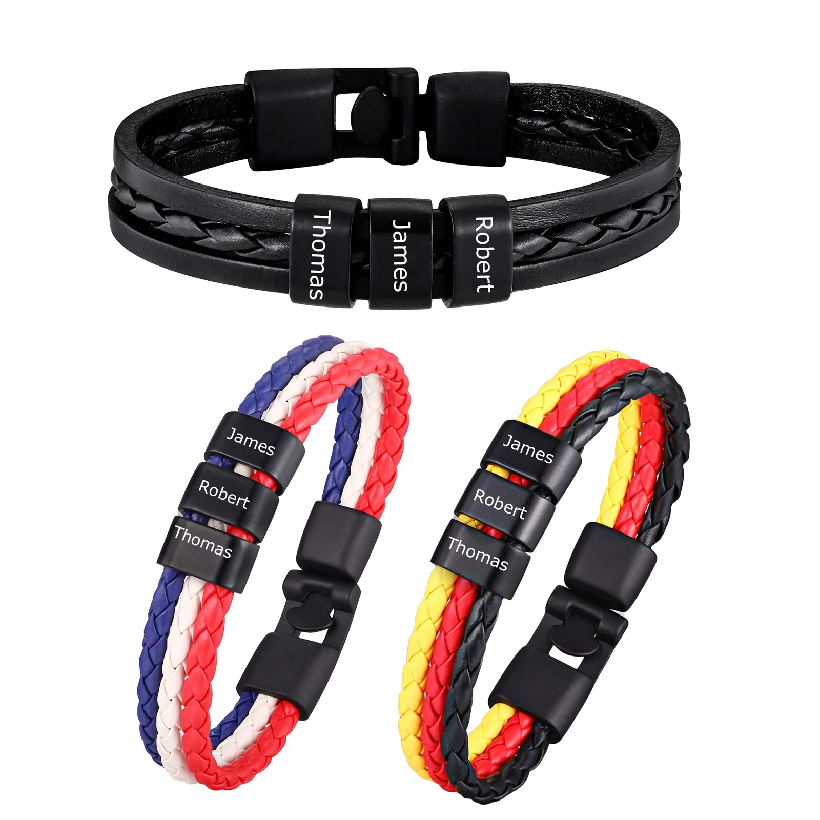 

Personalized Metal Leather Bracelet for Men,Black Germany France Italy Argentina Flag PU Leather Wristband,Trendy Jewelry Gift