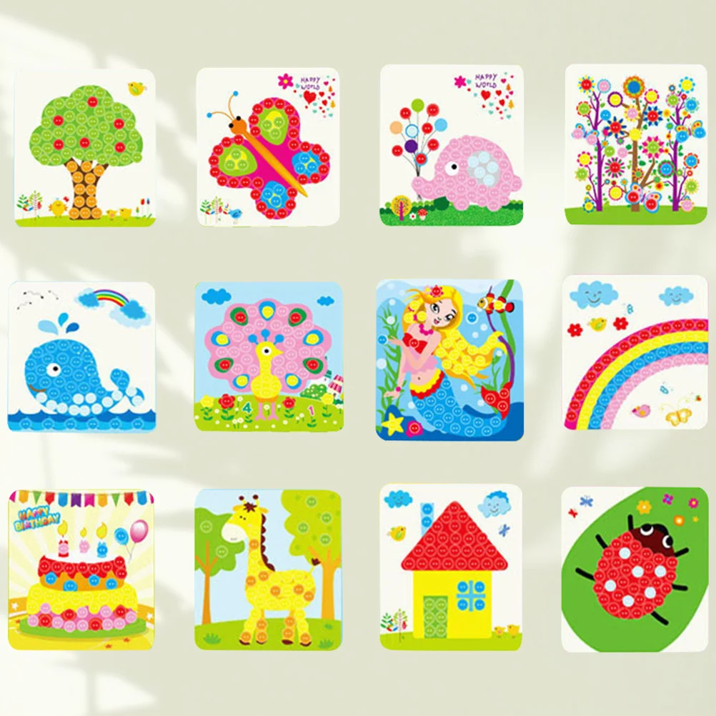 12 Pcs Children’s Toys Boys Button Painting Handcraft DIY Intellectual Development Diamond Pasting Colorful Toddler