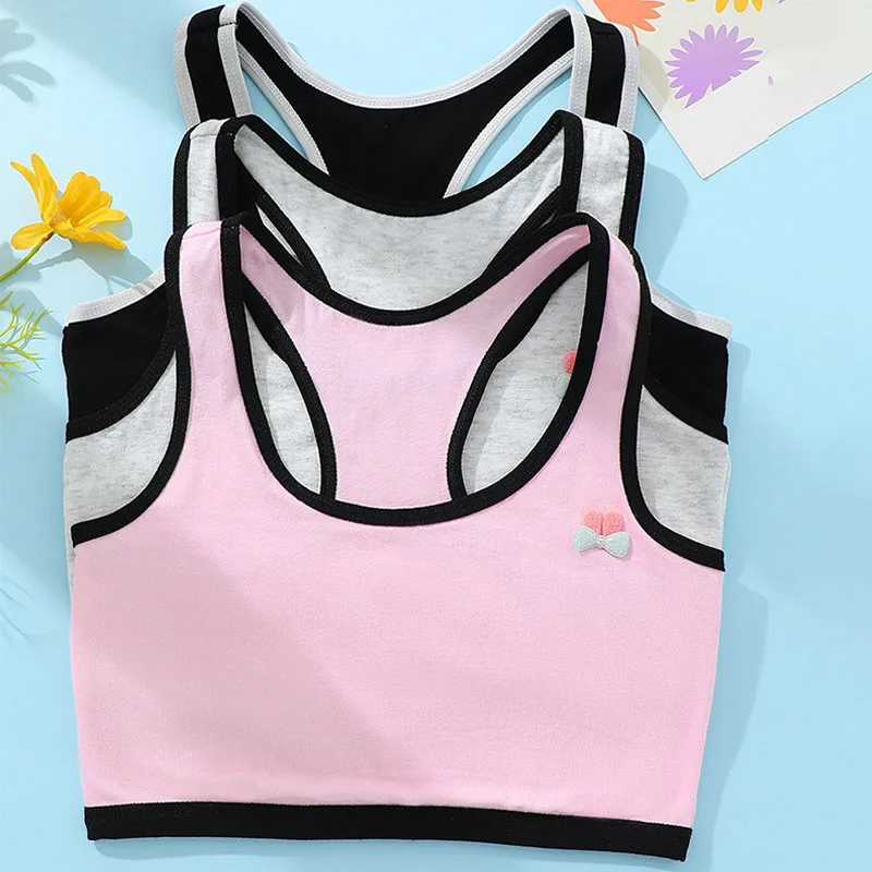 

4Pcs Girl Cotton Underwear Removable Sponge Bras T-Back Vest Puberty Girls Training Bra Breathable Youthful Girl Brassiere fille