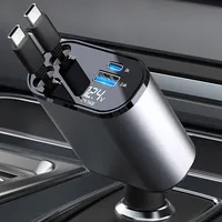 100W Retractable Car Charger USB Type C Cable for IPhone Huawei Samsung Fast Charge Cord Cigarette Lighter Adapter