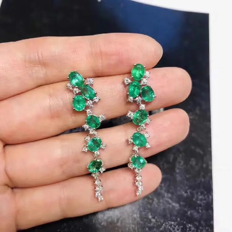 

Luxury Sterling Silver Emerald Earrings 3mm*4mm for Party 12Pieces Natural Emerald Earrings Solid 925 Silver Emerald Dangle