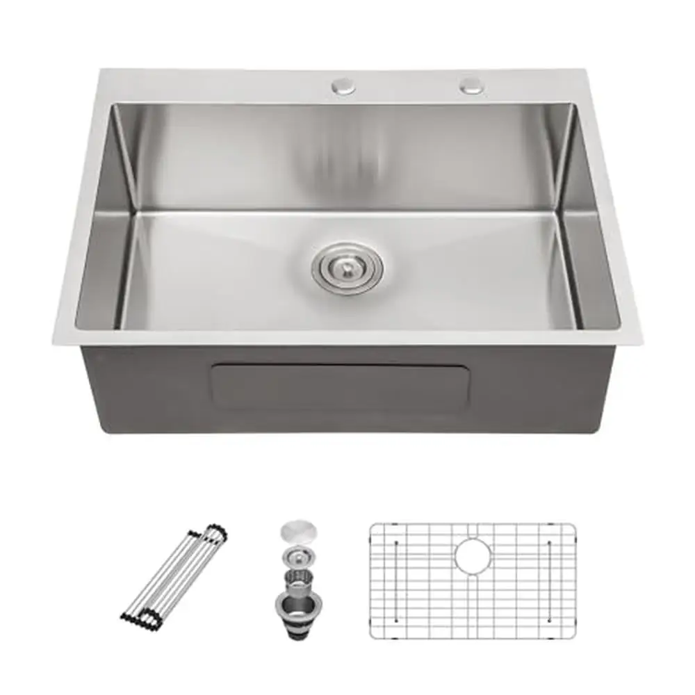 30 Inch Stainless Steel Single Bowl Drop In Kitchen Sink Heavy Duty Topmount Sink Fast Drain & Quiet Design Anti-Dent & Rust