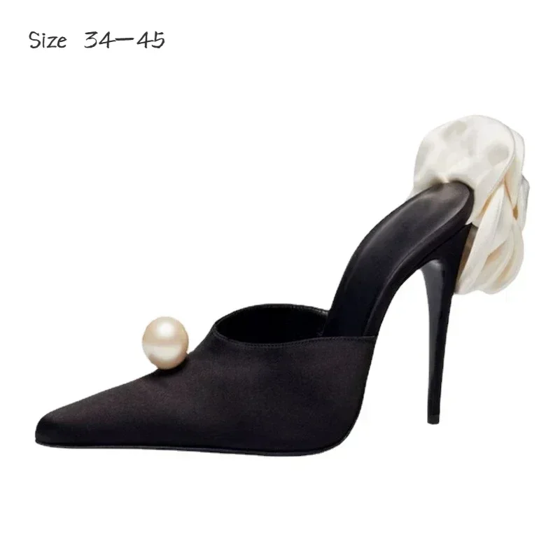 

Flower/Pearl/Rhinestone White Women's Slippers New Pointed Thin High Heels Wedding Banquet Sexy High Heels Size 34-45