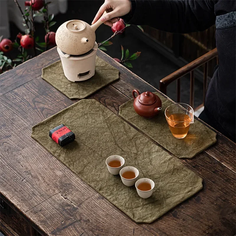 Servilleta de té teñida con lazo chino, tapete de té seco de lona, posavasos de tela antigua Zen, mantel, servilleta con bandera de té, accesorios para ceremonia