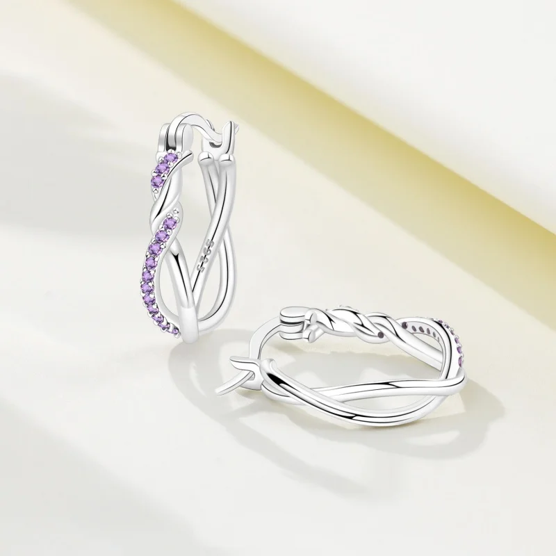 

MISEFF, стерлинговое серебро 925 пробы, фиолетовые серьги в полоску с имитацией удачи, двойные серьги-кольца для свадьбы, помолвки, ювелирные изделия, подарки