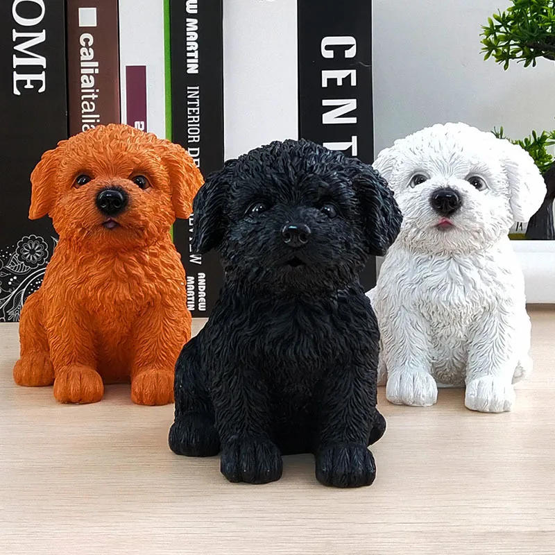 

Large Bichon Frise Decoration Simulation Puppy Pet Model Squatting Teddy Dog Animal Figurine Resin Crafts Home Car Decor Gift