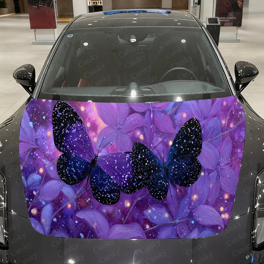 

Elegant Floral Purple Butterfly Car Hood Stickers, Decorative Pattern Car Stickers, Car Self-adhesive Scratch Resistant Decals A