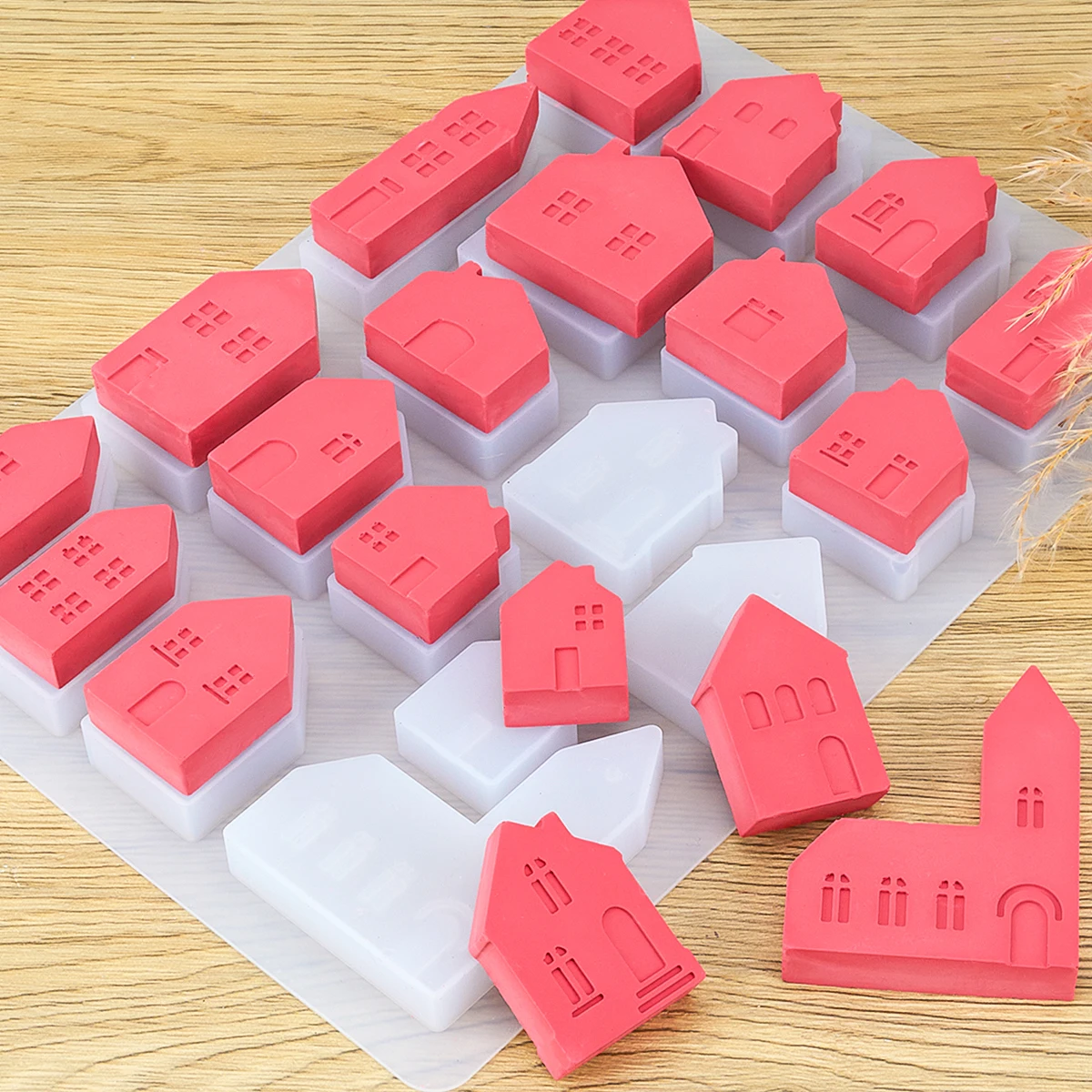 3D Nordic Style Small House Silicone Mold 19 Holes House Candle Molds Mini Houses Plaster Concrete Cement Mould Aroma Soap Molds