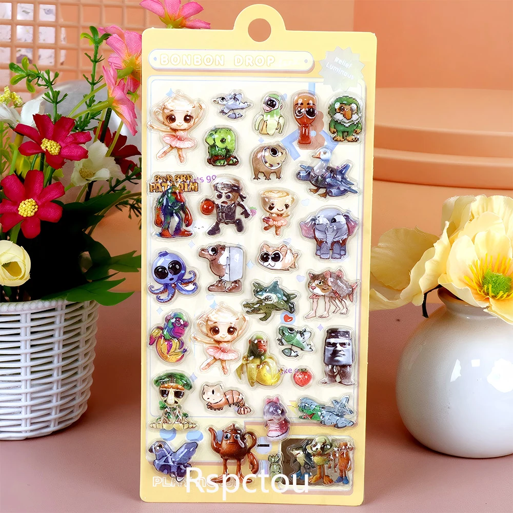 4 pçs tung tung tung sahur 3d alívio adesivos engraçado animal ai abstrato italiano brainrot dos desenhos animados decalques de cristal brinquedos presentes