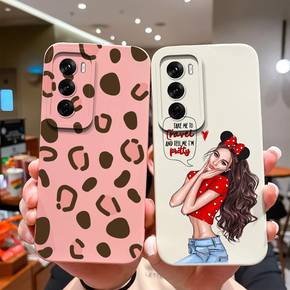 case For Oppo Reno12 Pro 5G Prevalent Sweet Girls Leopard Print Pattern Shockproof Cover For OppoReno12 12 Pro 5G Silicone Funda