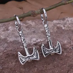 Nordic Mythology Odin Raven Huginn Muninn Pattern Axe Drop Earrings Vikings Stainless Steel Warrior Weapon Dangle Earring Gift