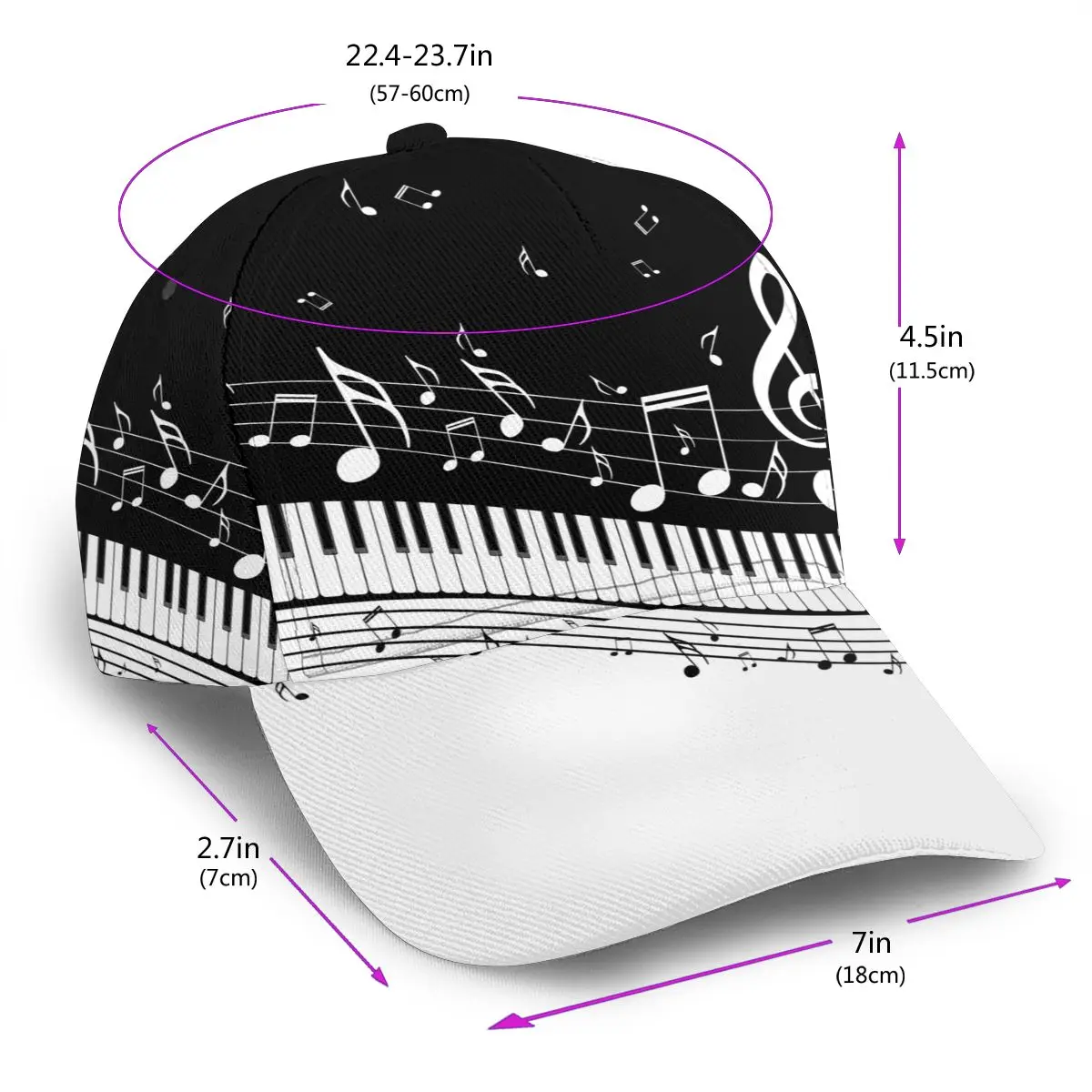 Unisex Outdoor Sport Sunscreen Baseball Hat Running Visor Cap Abstract Piano Keys With Musical Notes