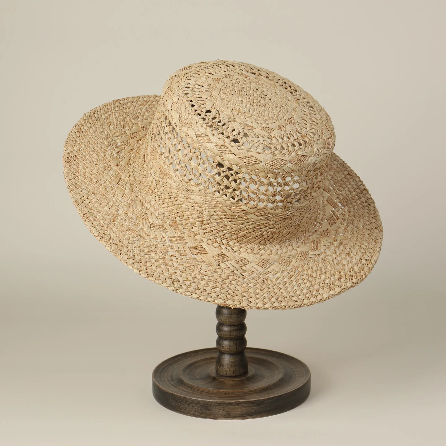 USPOP SOLARA Women's Raffia Straw Sun Hat Handmade Open Weave Wide Brim Summer Beach Vacation Hat