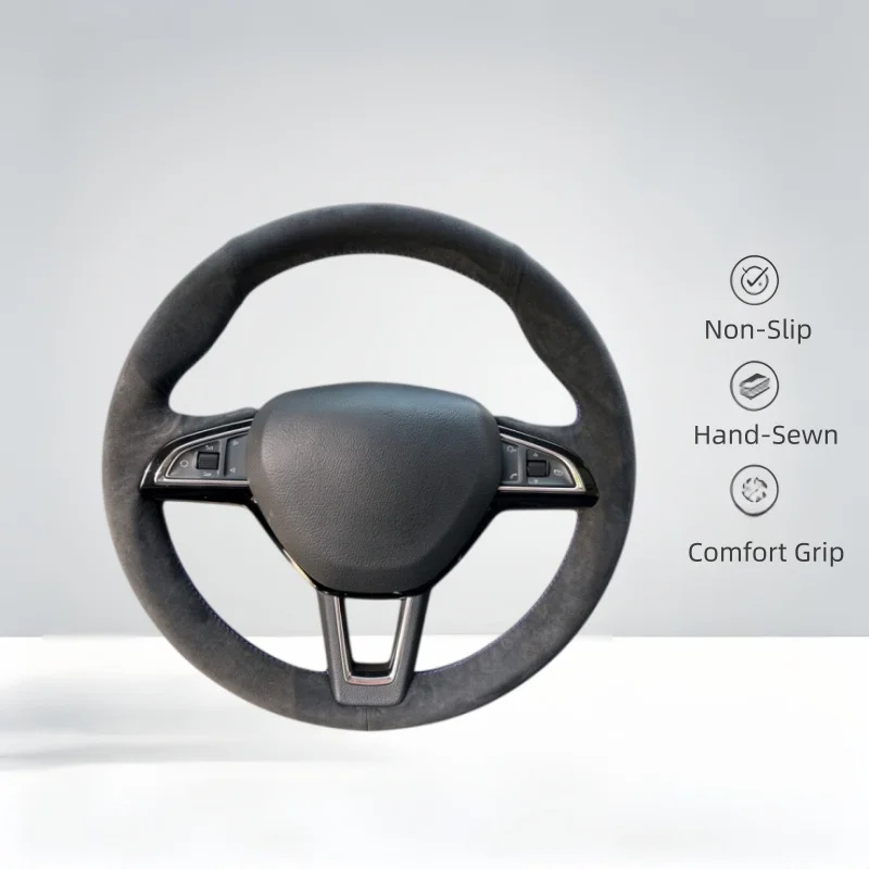 Hand Sewing Suede Leather Car Steering Wheel Cover For Skoda Rapid Spaceback 2016 Octavia 2017 Fabia 2017 Steering Wrap Cover
