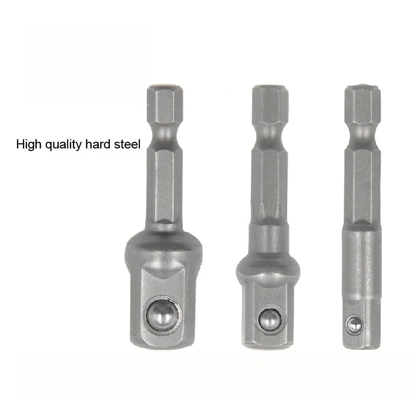 3PCS Socket Adapter 1/4 3/8 1/2 Drive Hex Shank Extension Bar 50mm Ratchet Wrench Screwdriver Power Tool Accessories Set