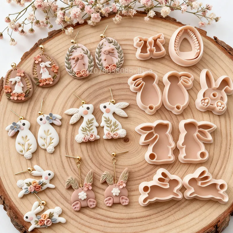 1 Pair Easter Days Rabbite Polymer Clay Cutters Cute Cartoon Bunny Shaped Dangle Clay DIY Earring Jewelry Pendant Pottery Tools