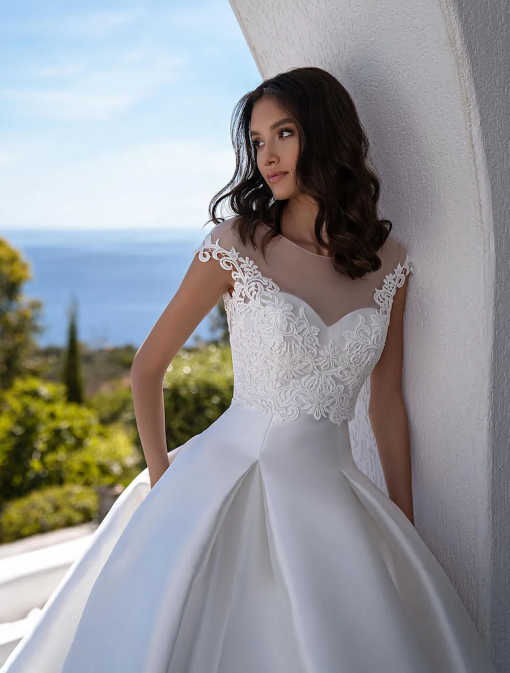 Sodigne elegante princesa vestidos de casamento com jaqueta cetim colher rendas casamento vestidos de noiva botão bolso vestido de festa de casamento