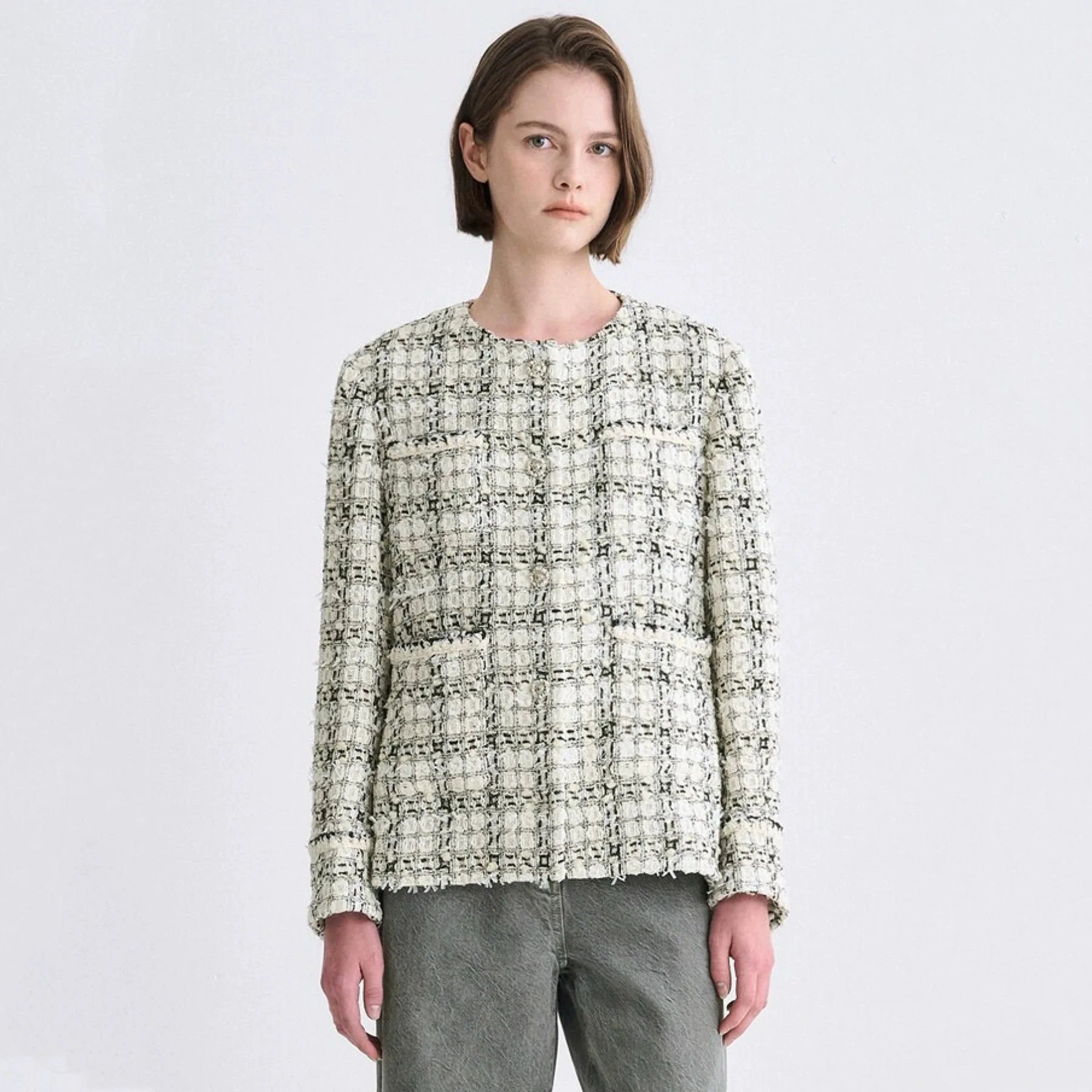 

Ele ort round Ne Cheese Lemon Coat T*ME 25 Autumn Tweed Fraance Sle Outerwear Casual Busin Women irt