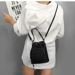 Fashion Bucket Bag Micro Mini Handbag Solid Small  Crossbody Shoulder Bag Strap Waterproof Oxford Ladies Woman Drawstring Bag