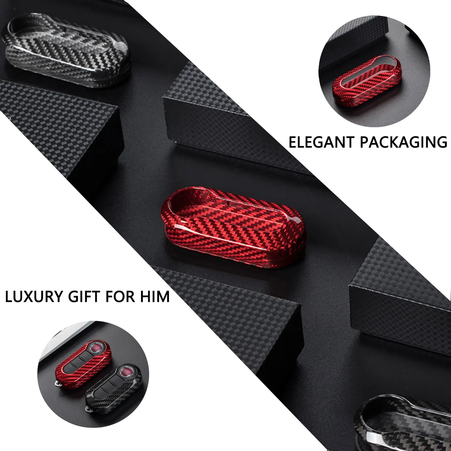 Carbon Fiber Key Fob Cover for FIAT Lancia Abarth 3 Buttons Folding Flip Car Remote Key F500 Replacement Shell Case