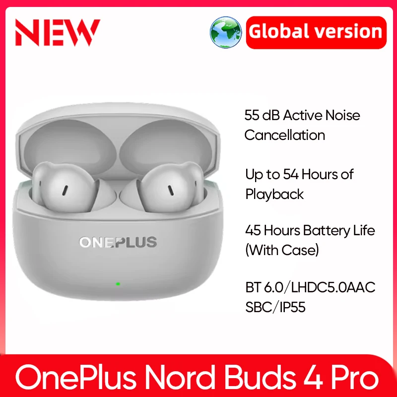Global Version OnePlus Nord Buds 4 Pro TWS Wireless Earphone 55dB Active Noise Cancellig Bluetooth 6.0 IP55 Headphone