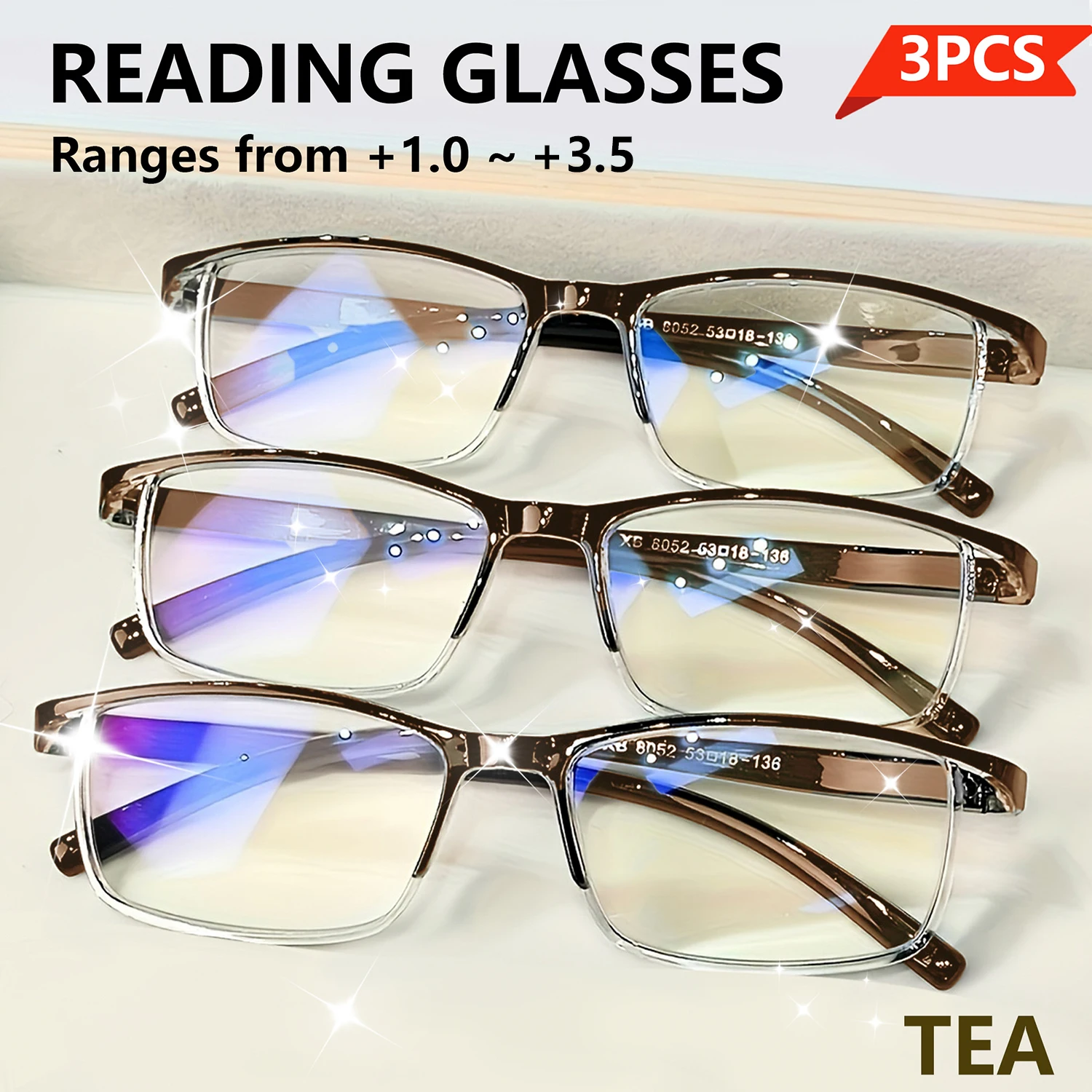 3Pcs Reading Glasses Set, Semi Rimless Rectangular Readers, Square Eyewear, Lightweight Presbyopia Eyeglasses for Men Women