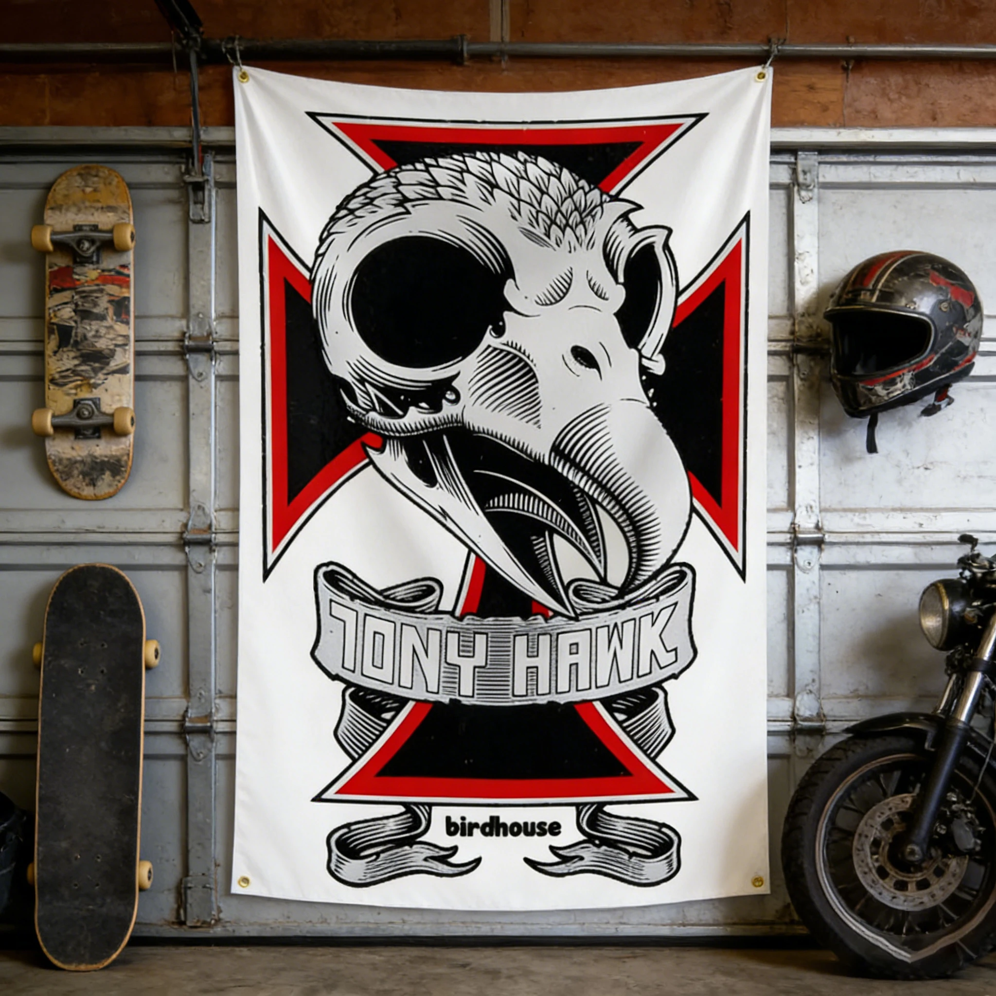 Bandera de poliéster 3x5 pies con ojales de latón, diseño Tony Hawk Bird Skull Skate Flag Birdman Lakai, para decoración de parques de skate