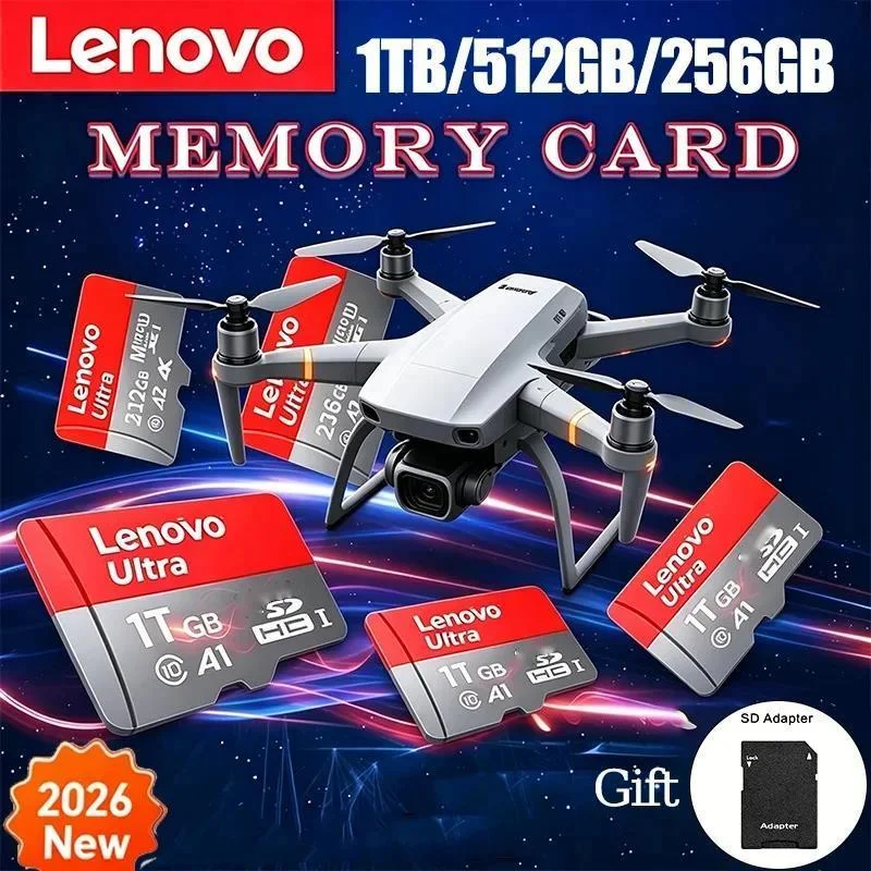 Lenovo 128GB High-Speed V30 A2 4K SD Card 512GB 256GB Memory Card 64GB Micro TF SD Adapter for Smart phone/Tablet/PC Cross-Use
