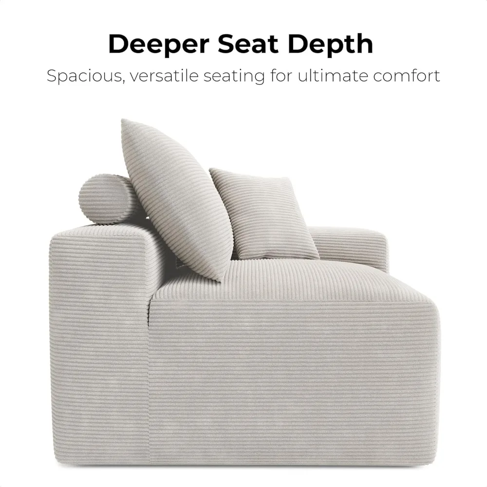 أريكة مقطعية حديثة على شكل حرف L مقاس 120 بوصة لغرفة المعيشة، تنجيد سروال قصير باللون الرمادي، أريكة كبيرة الحجم بثلاثة مقاعد بعمق