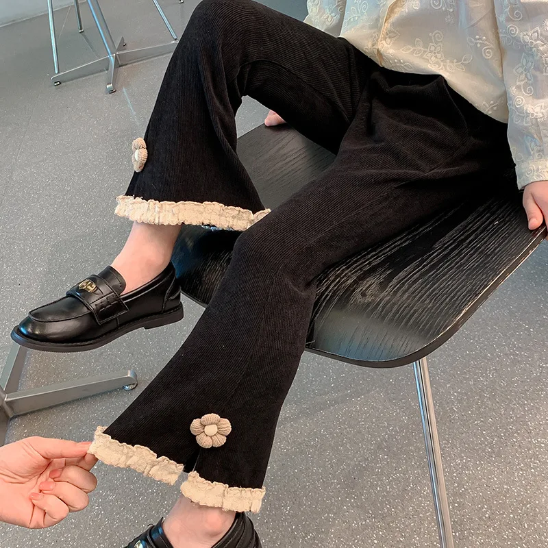 

Flower Lace Flared Pants Spring and Autumn New Fashion Korean Casual Cute Sweet Fashion Bell Bottom Pants Trend
