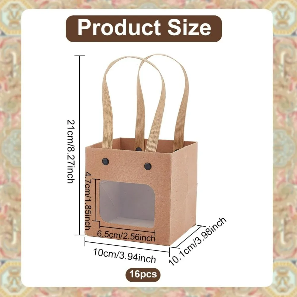 16 Packs Square Paper Gift Bags with Handles, Small Shopping Bags for Baby Shower Birthday Wedding Anniversary Florist