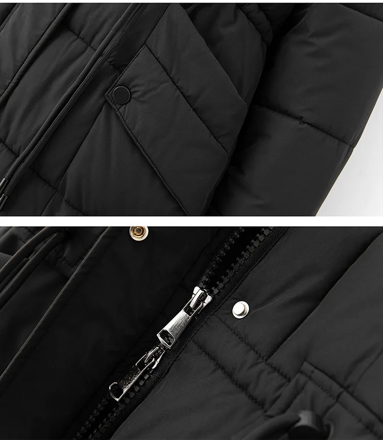 Ladies' Hooded Coat Autumn Winter Casual Warm Long Large Fur Collar Cotton Coat Over-the-Knee Loose Thickened Hooded Jacket