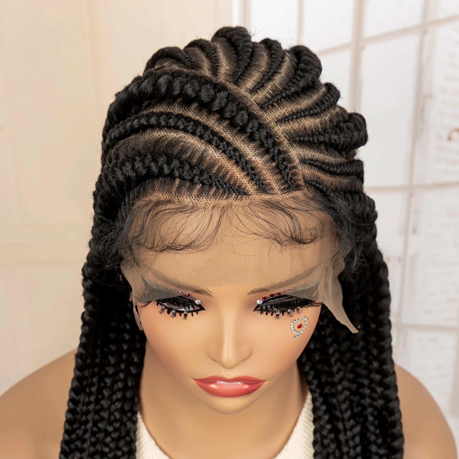 الاصطناعية كامل الدانتيل كورنو صندوق شعر مستعار مضفر 34 بوصة الدانتيل أمامي الكروشيه آلهة الضفائر شعر مستعار للنساء السود الأفريقيات